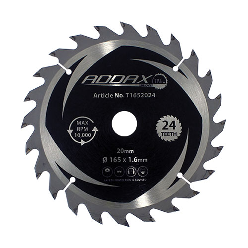Addax TCT 165mm Hand Held Circular Saw Blade (20mm Bore) - 24 Teeth (Coarse/Medium)