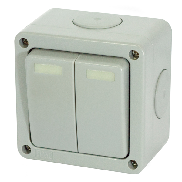 Selectric Seal IP66 Rated 10A Outdoor Weather Rated Plate Switch - 2 Gang 2 Way