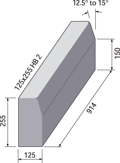 BS HB2 HALF BATTERED Kerb - 125 x 255 x 914mm