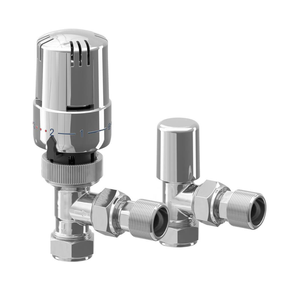 EPH Chrome Angled 15mm Compression TRV (Radiator Valve) & Lockshield Twin Pack EMTRV15C