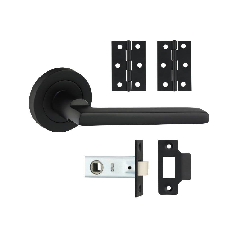 Timco Radmore Lever On Rose Door Pack (Handle, Hinges, Latch) - Matt Black
