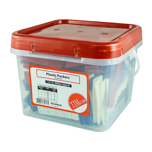 Timco Assorted Plastic 28mm Flat Packers (Tub of 400 Mixed 1-6mm)