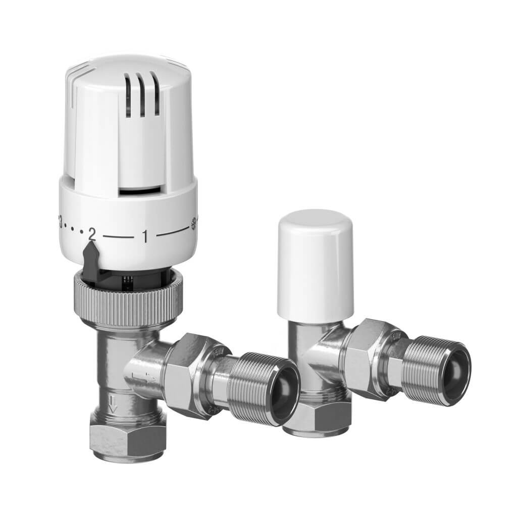 EPH Angled 10mm Compression TRV (Radiator Valve) & Lockshield Twin Pack EMTRV10
