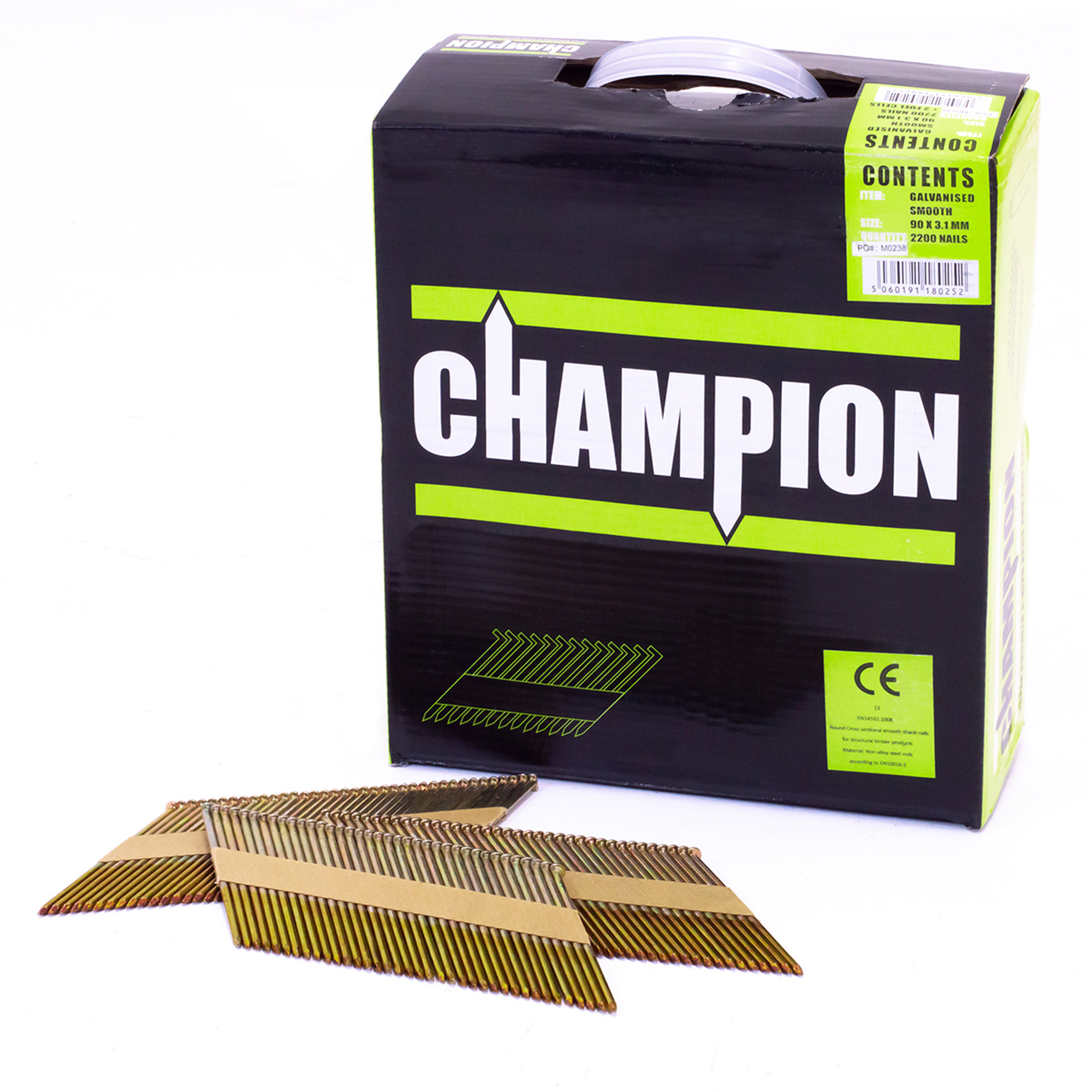 Champion 75x3.1mm E-Galv Galvanised Ringshank Clipped Head Collated Nails - (2200 + 2 Gas Fuel Cell, First Fix)