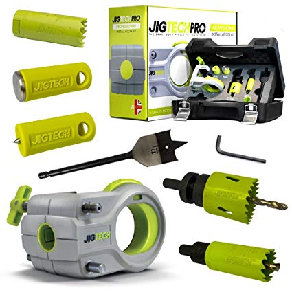 JigTechPro Installation Kit (Case Boxed) - Jig, Spade Bit, 25mm Holesaw&Arbor, 44mm Holesaw&Arbor, Keep Locator & Latch Tapper