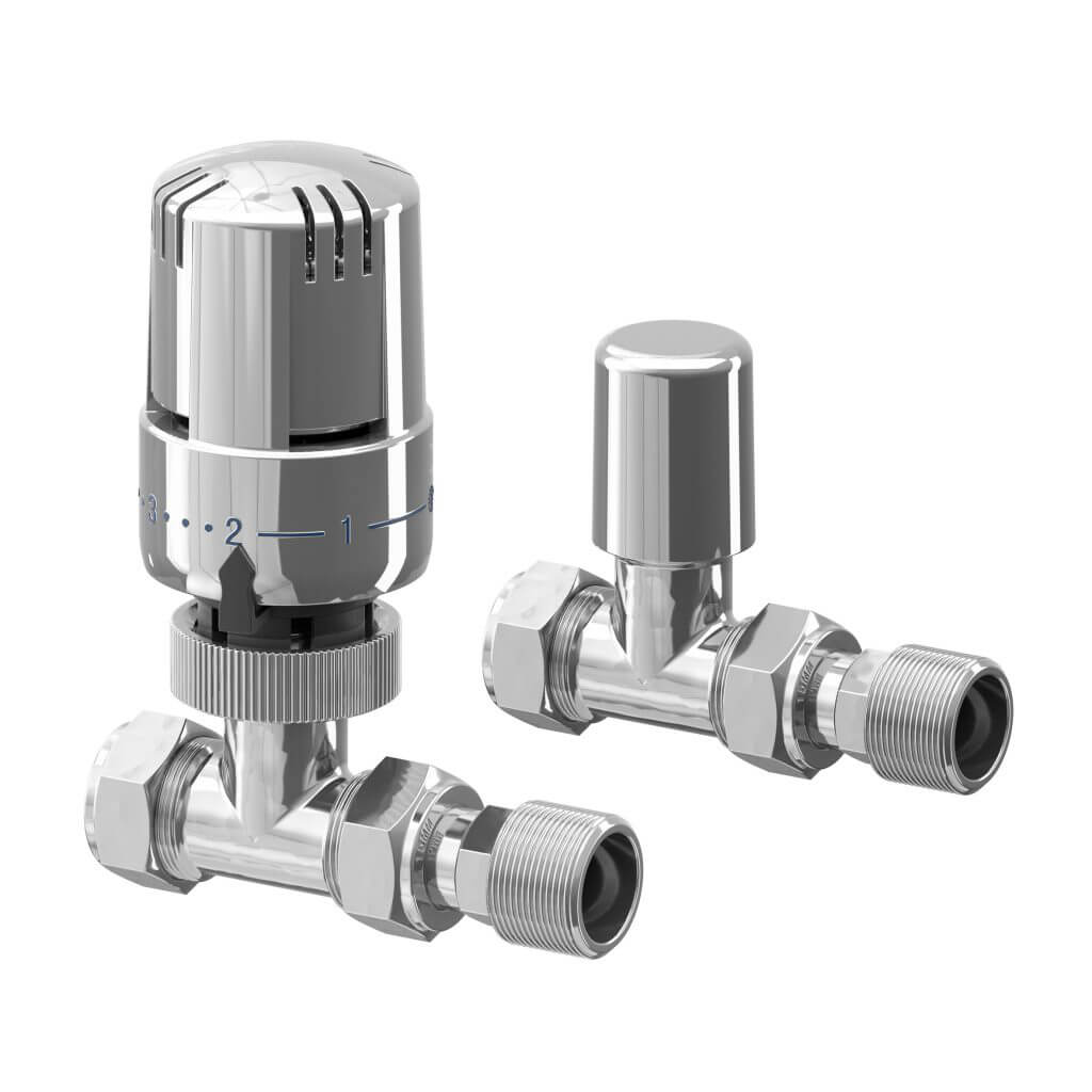 EPH Chrome Straight 15mm Compression TRV (Radiator Valve) & Lockshield Twin Pack SEMTRV15C
