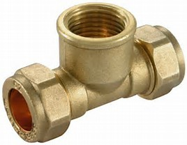 15mm Compression 15mm x 15mm x 1/2" Female Iron Tee