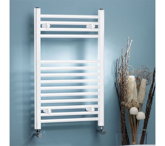 500 x 800mm Straight Ladder Towel Rail (22mm Rails, 1856 BTU) - WHITE