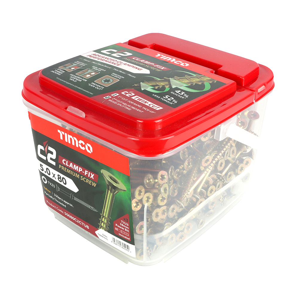 5.0 x 100mm C2 Clamp-Fix Multi-Purpose Screws - TX25 - Double Countersunk (Tub of 300)