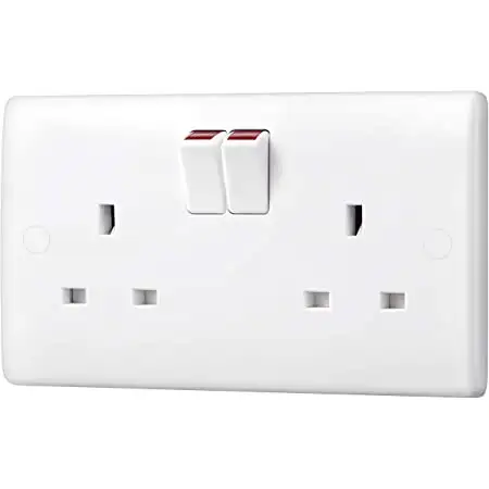 Slimline Smooth 13A Switched DP Socket Outlet (w/ 2 Earth Terminals) - 2 Gang