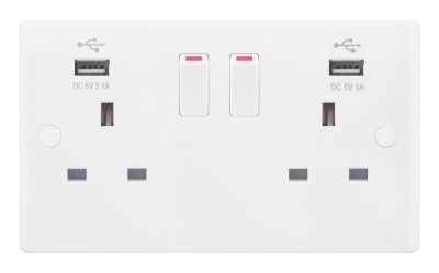 Selectric Smooth 13A Switched Socket Outlet (w/ 2 USB Port: 5V 2.1/1A) - 2 Gang