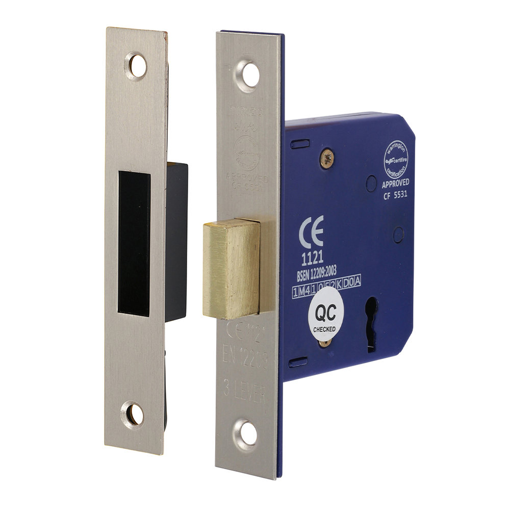 Timco 3 Lever Deadlock (65mm case / 45mm backset) - Satin Nickel