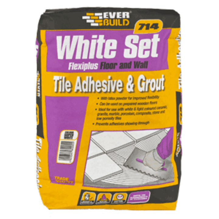 Everbuild 714 White Set Flexiplus Tile Adhesive & Grout - 20kg  - Discontinued