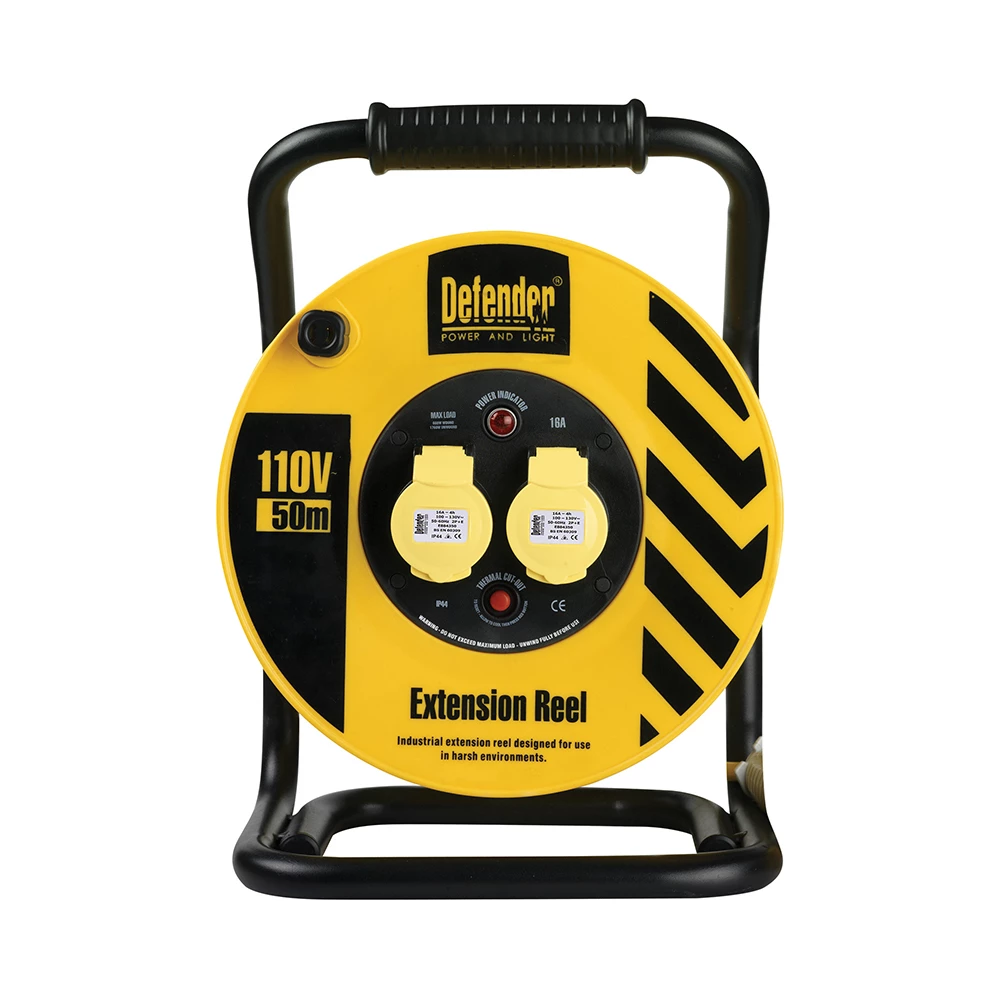 110V Cable Reel - 2 Gang 16A Extension - 50m