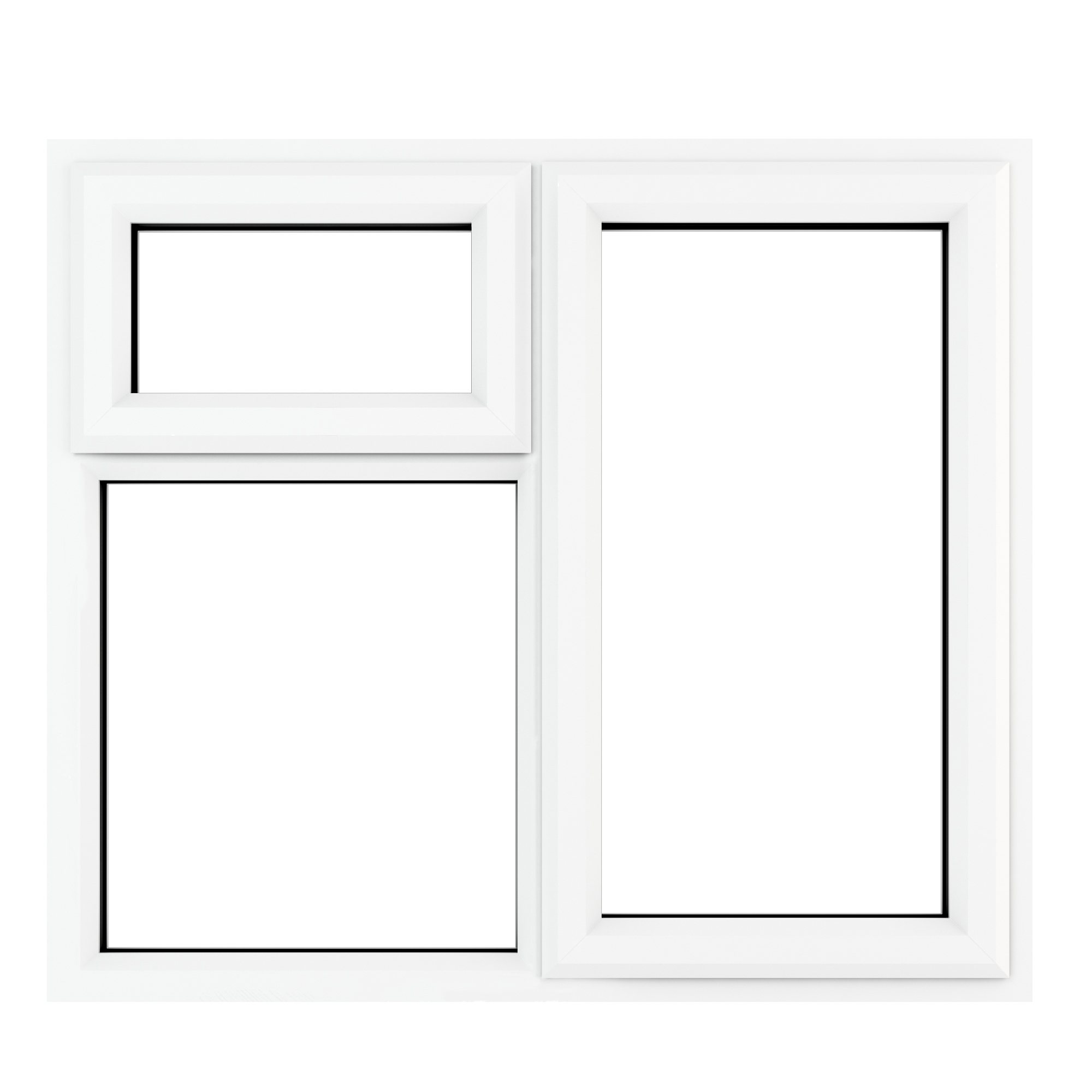 Crystal uPVC Window White A Rated Right Hand Side Hung Next to a Top Opener Over a Fixed Light 1190mm x 1115mm Clear Glazing