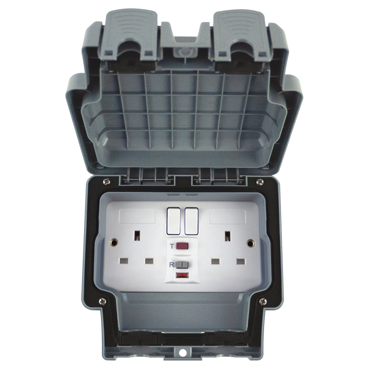 Selectric Seal IP66 Rated 13A Outdoor Weather Rated Switched Socket - 2 Gang RCD (Latching)