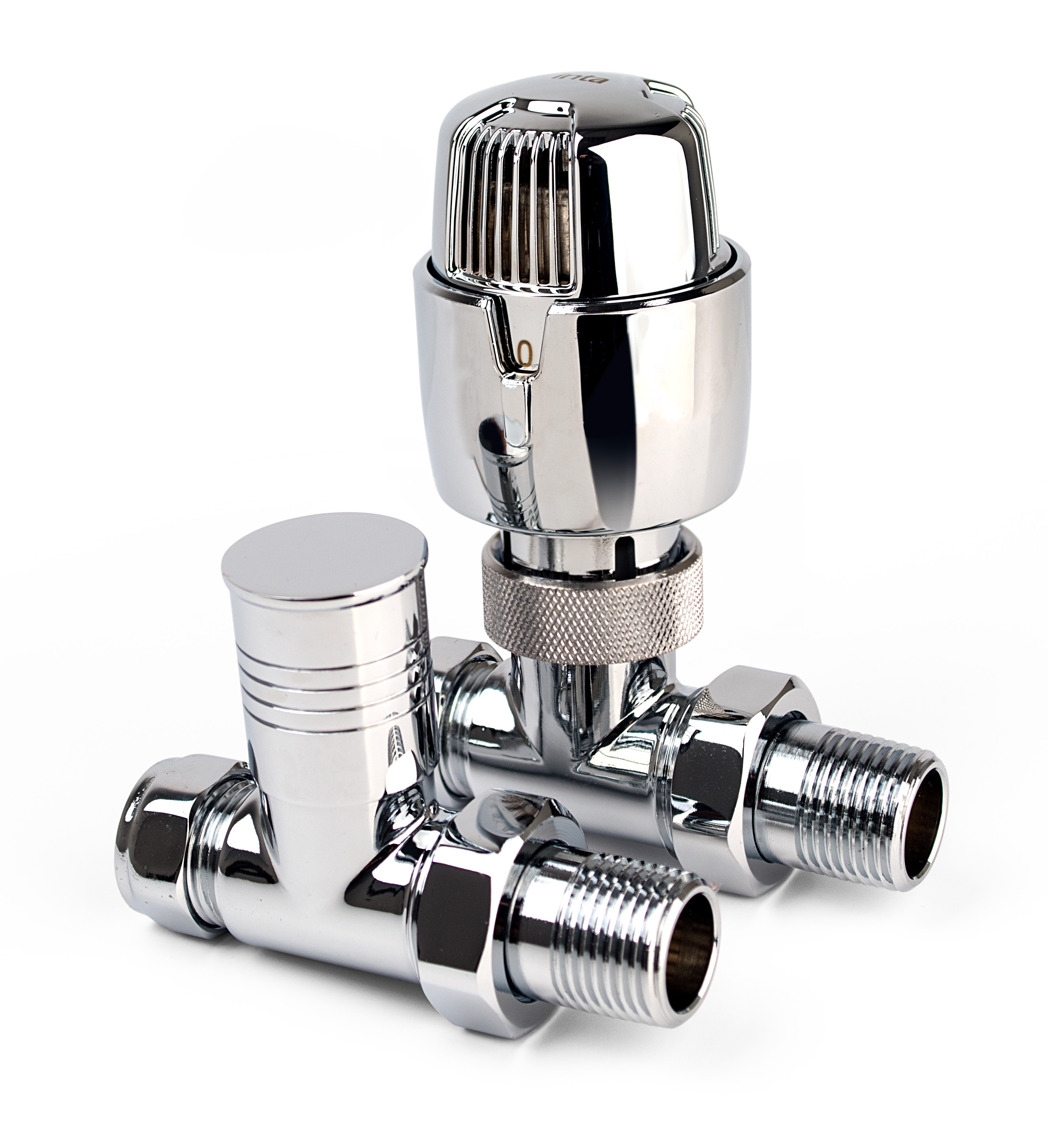 Inta i-Therm 15mm Straight High-Polished Chrome TRV Valve & Lockshield Pack TRVST15HP
