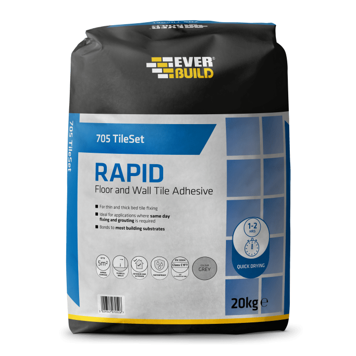Everbuild 705 Grey Rapid Set Tile Mortar (Wall & Floor Adhesive) - 10kg  DISCONTINUED