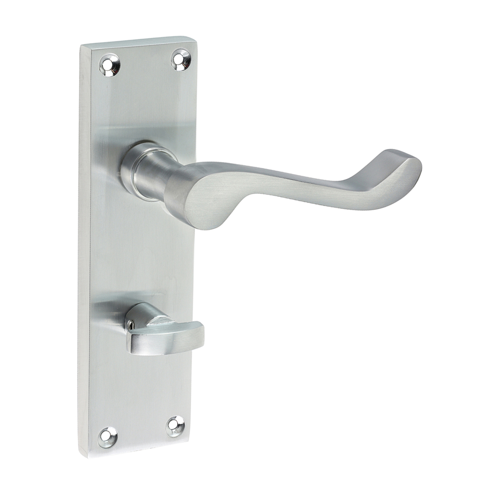 Timco Victorian Scroll Bathroom Handles (w/ Thumb Turn) 152mm x 42mm - Satin Chrome