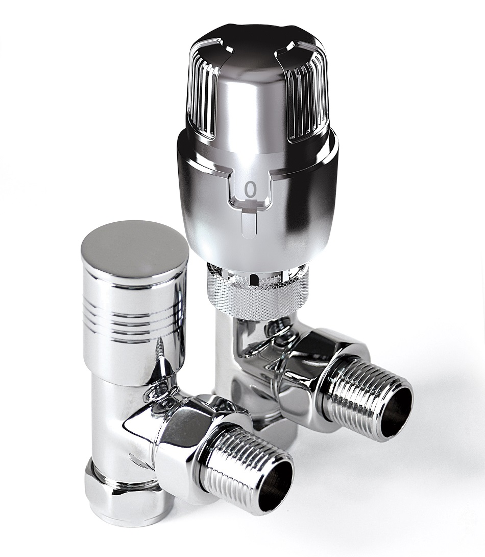Inta i-Therm 15mm Angled High-Polished Chrome TRV Valve & Lockshield Pack TRVAN15HP