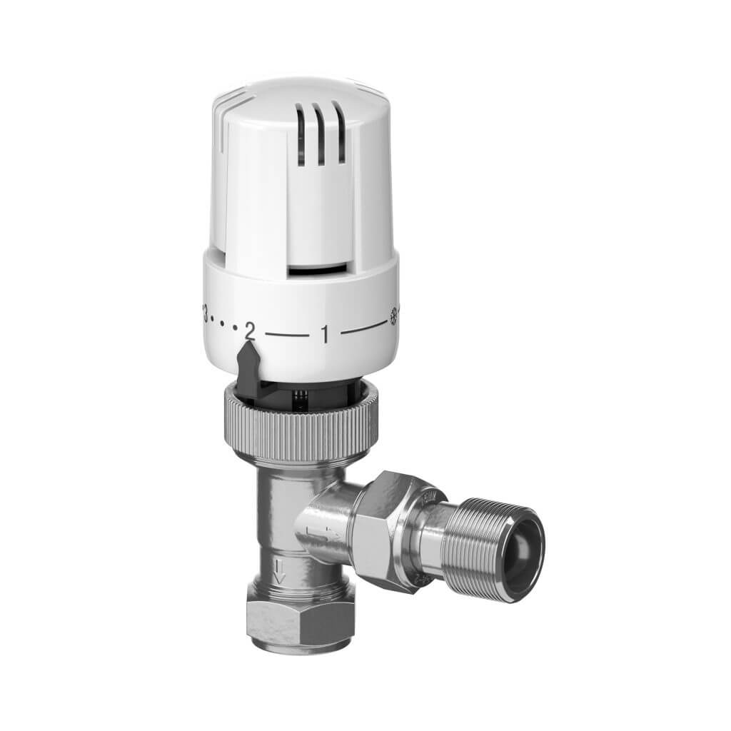 EPH Angled 15mm x 1/2" Compression TRV (Radiator Valve) Valve Body & Thermostatic Head CTRV15