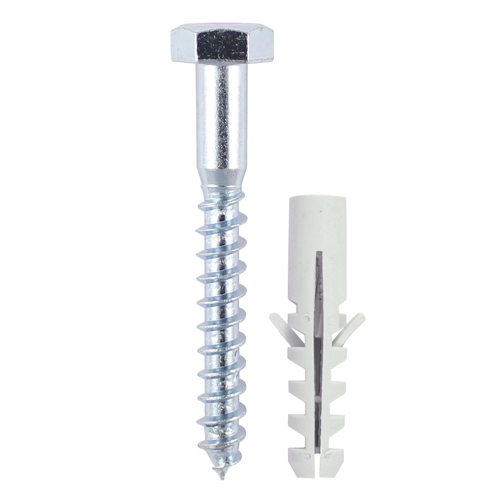 TIMco 8.0 x 100mm Hex Head Coach Screw & Nylon Plug (Pack of 2)