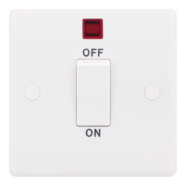 Selectric Smooth 45A DP Switch - 1 Gang Plate - White Rockers & Neon