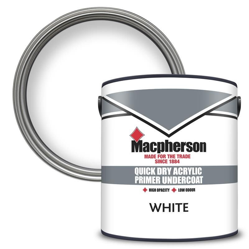 Macpherson Paint Quick Dry Acrylic Primer Undercoat (Water based) - White - 2.5L