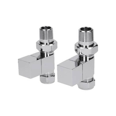 15mm Cube Square Finish Towel Rail (Pair) Radiator Valves - Straight - Chrome