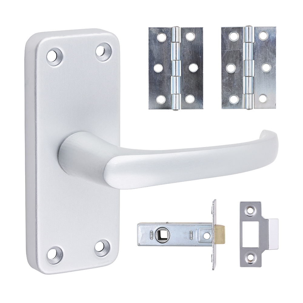 Timco Contractors Lever Latch Door Pack (Handle, Latch, Hinges) - Satin Anodised Aluminium