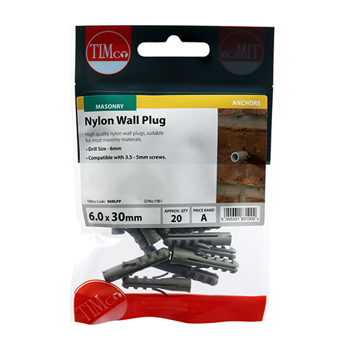 TIMco 6.0 x 30mm (For Screw Size: 3.5/4/4.5/5mm) Nylon Plug (Bag of 20)