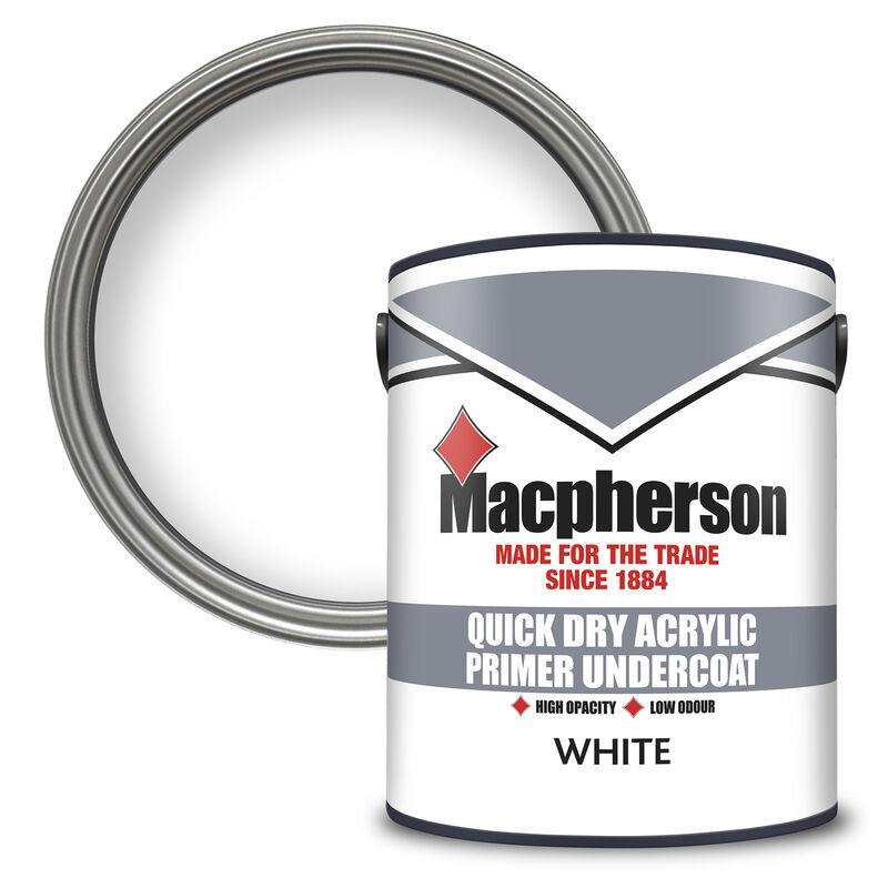 Macpherson Paint Quick Dry Acrylic Primer Undercoat (Water based) - White - 5L