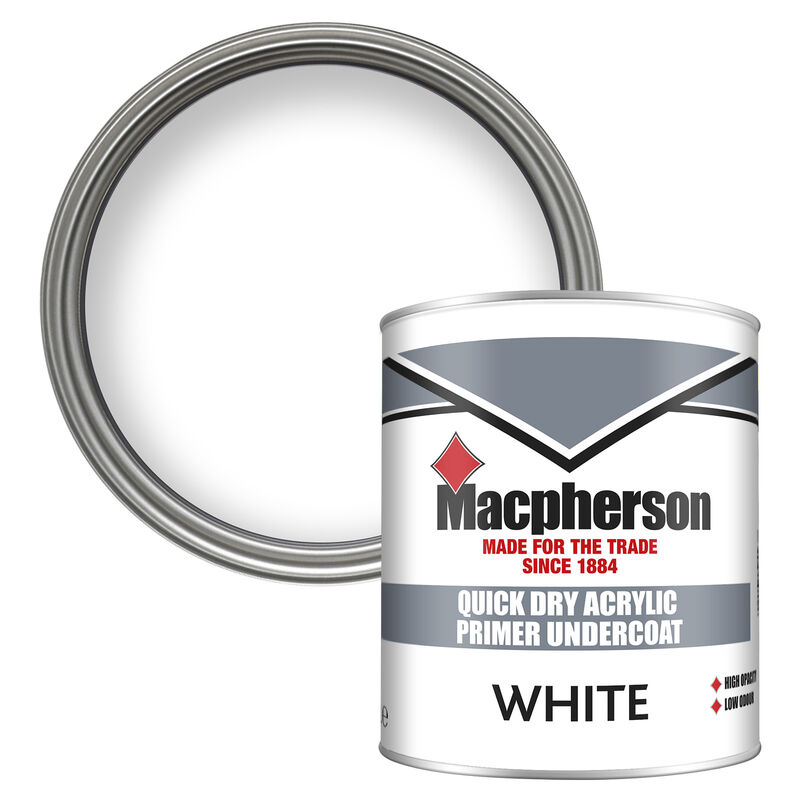 Macpherson Paint Quick Dry Acrylic Primer Undercoat (Water based) - White - 1L