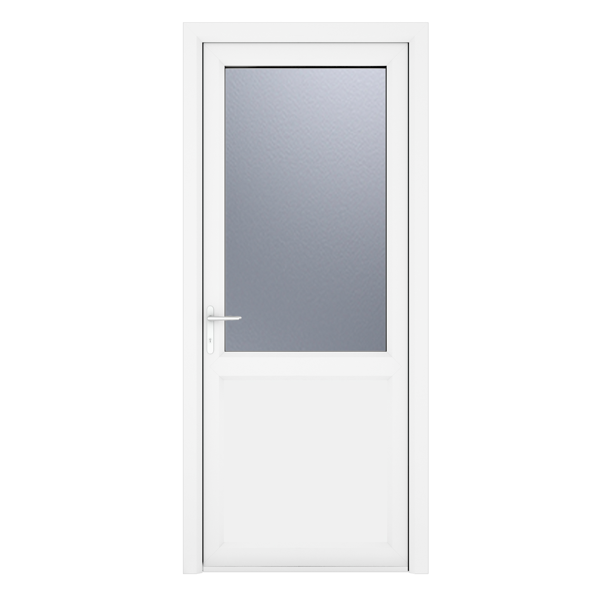 Crystal uPVC  White Obscure Single Door Half Glass Half panel Right hand Open In 890mm x 2090mm Obscure Glazing