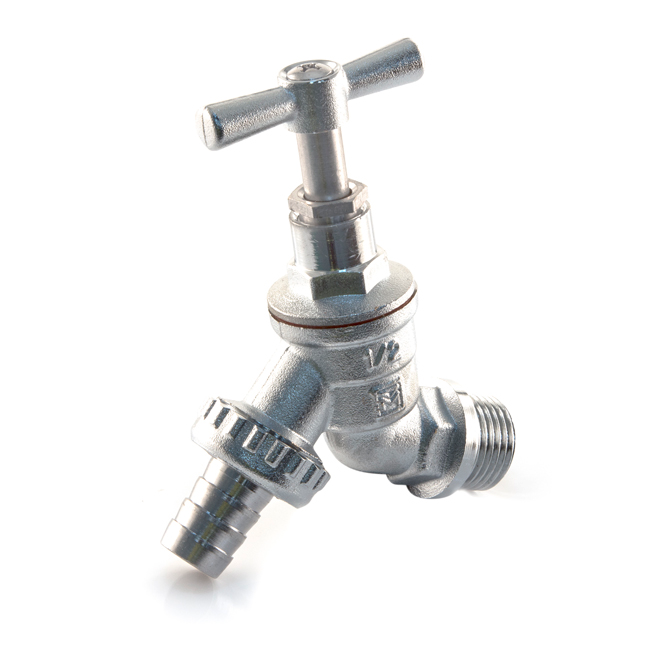 1/2" Brass Hose Union Bibcock Tap - Chrome