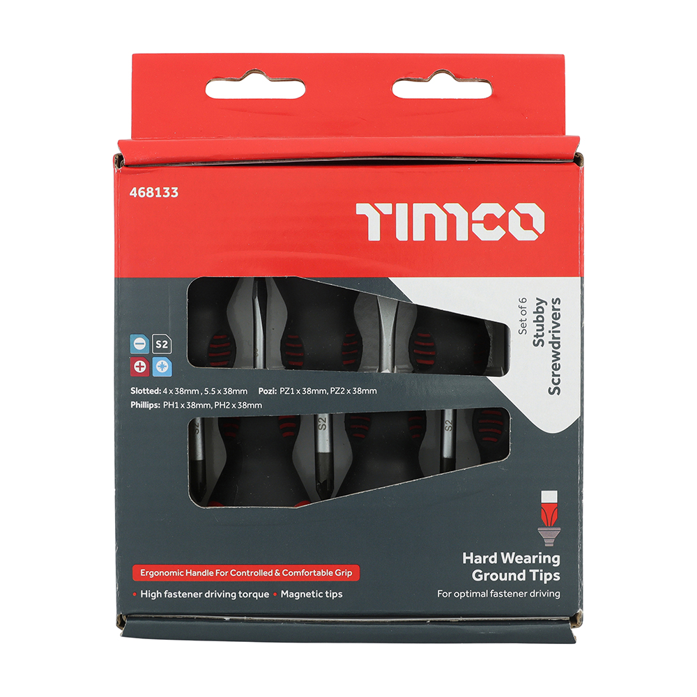 TIMCO 6 Piece Stubby (Short) Screwdriver Set