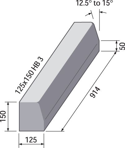 BS HB2 Half Battered Dropped/Crossing Kerb - 125 x 150 x 914mm
