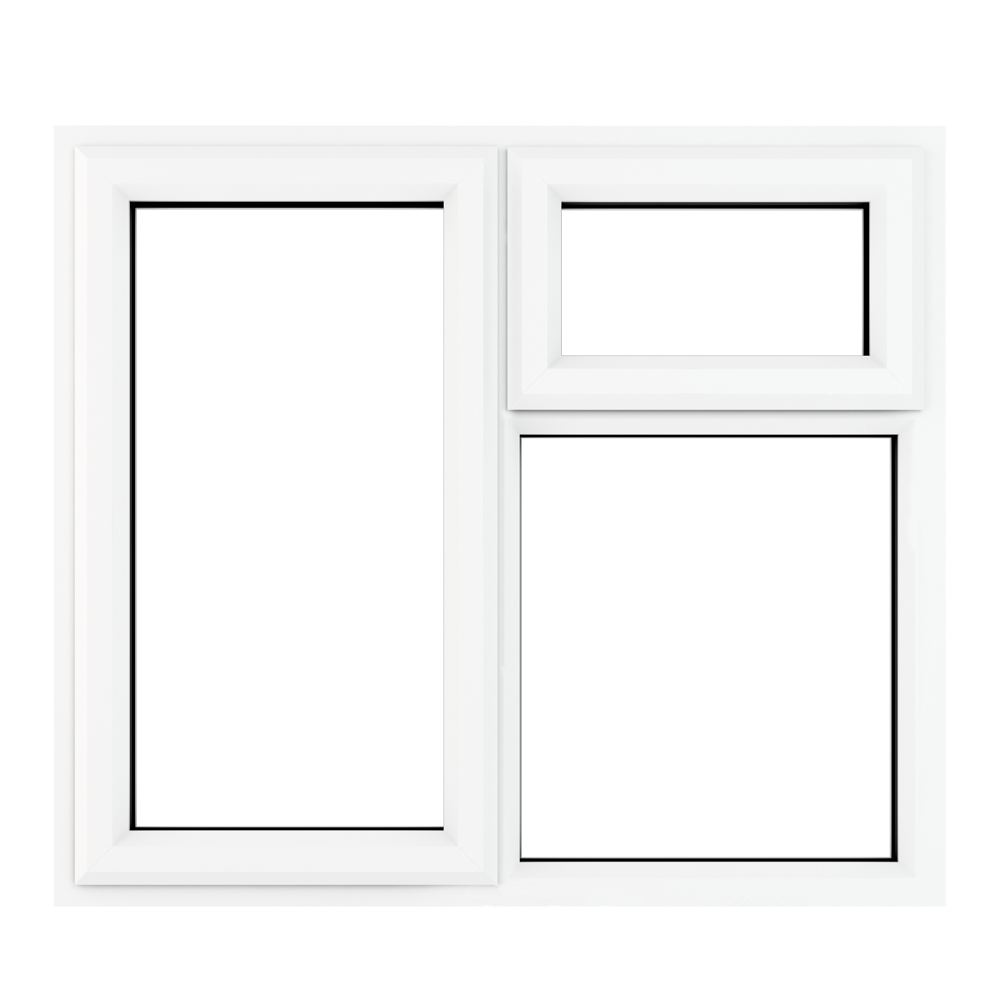 Crystal uPVC Window White A Rated Left Hand Side Hung Next to a Top Opener Over a Fixed Light 1190mm x 965mm Clear Glazing
