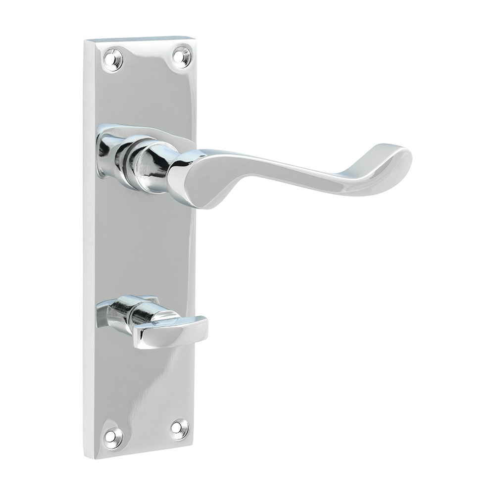 Timco Victorian Scroll Bathroom Handles (w/ Thumb Turn) 152mm x 42mm - Polished Chrome