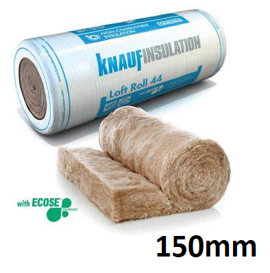 150mm Knauf Loft Roll Glass Mineral Wool 44 Insulation (9.18m2)