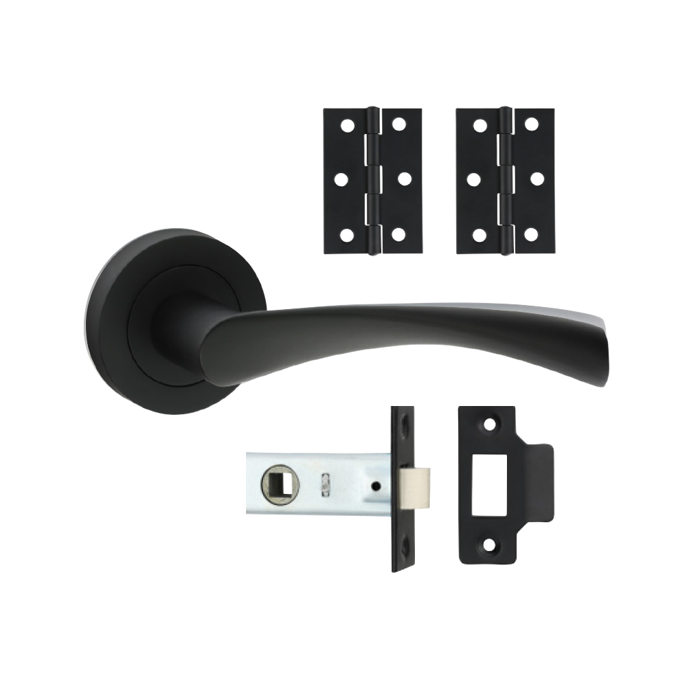 Timco Edleston Lever On Rose Door Pack (Handle, Hinges & Latch) - Matt Black