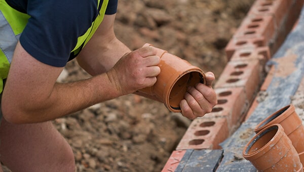 builder installing drainage